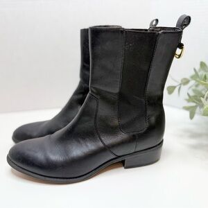 Lauren Ralph Lauren Mona Black Leather Ankle Boots Womens 8.5B Pull On Moto Fall